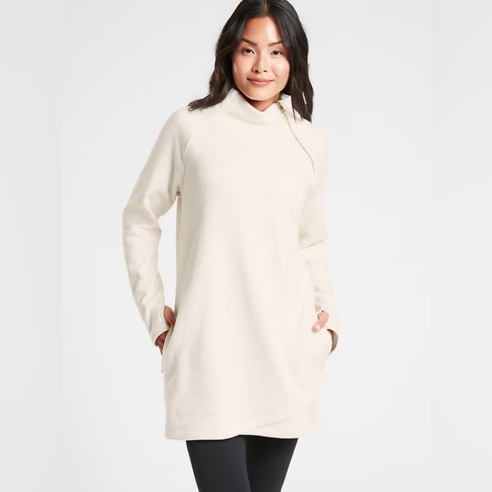 Athleta Cozy Karma Asym Tunic Oatmeal sweatshirt dress ladies size XL tall